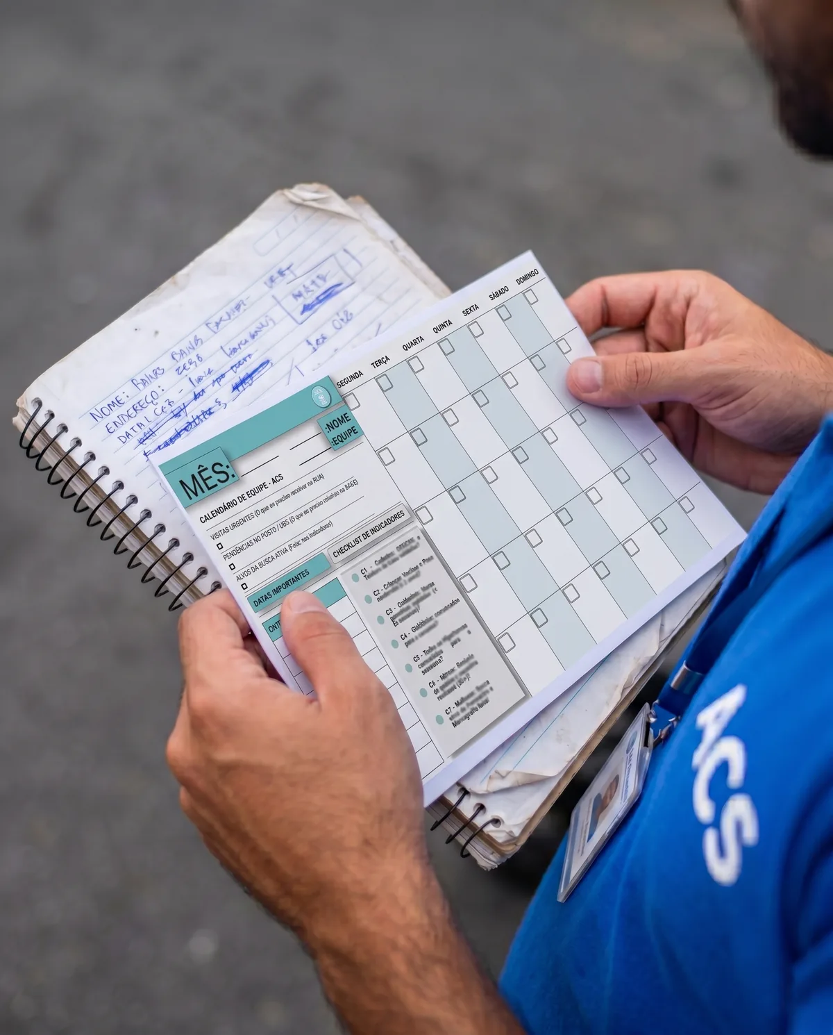 Exemplo do calendário mensal da equipe